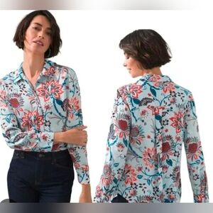 Blue Floral Long Sleeve Women's Top